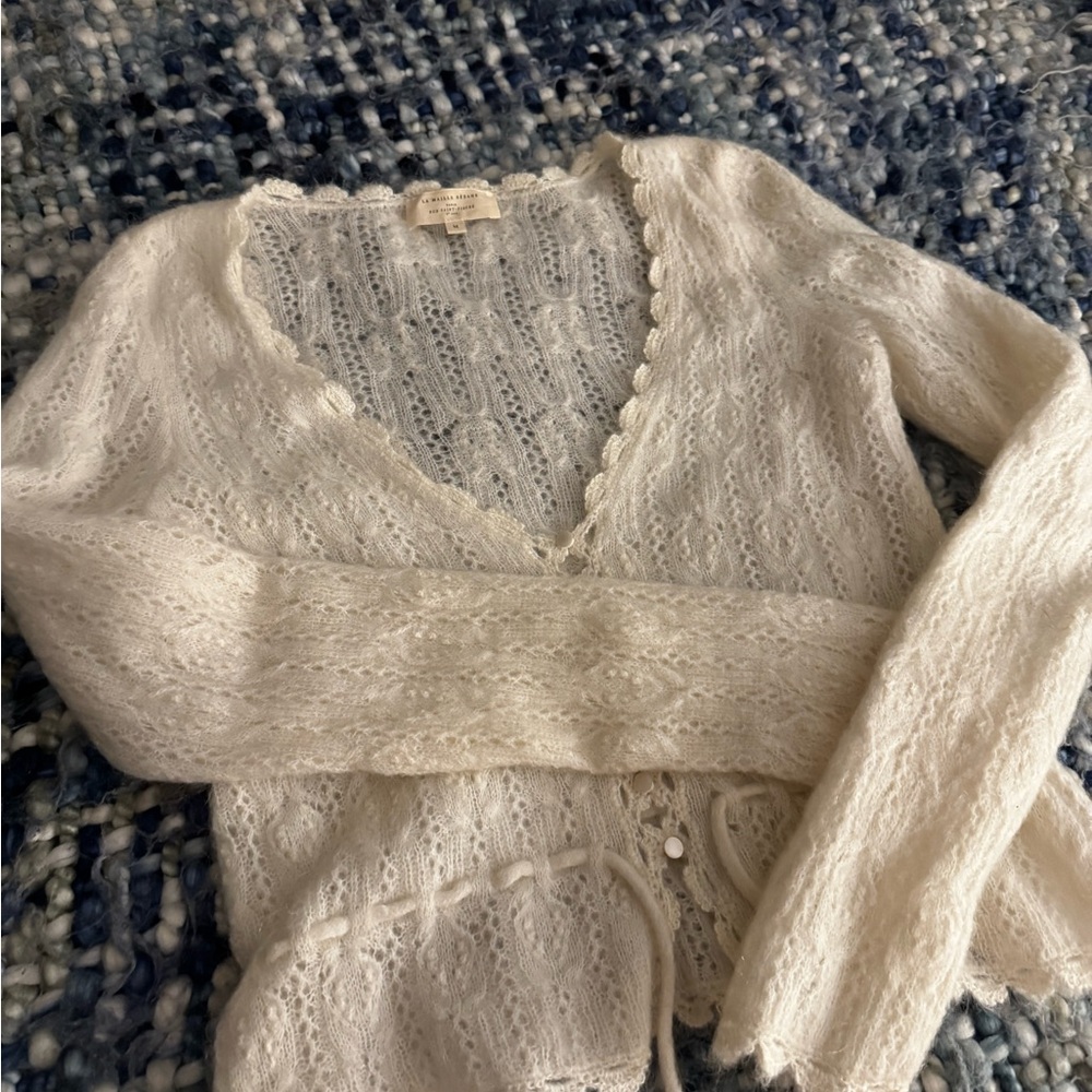 Sezane Soft Lace-Knit Cardigan in Pale Pink - Picture 10 of 12